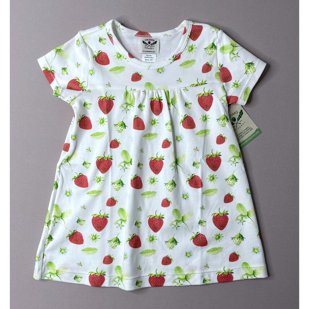NWT The Oaks Apparel Girls 2T Strawberry Print Pima Cotton Short Sleeve Dress
